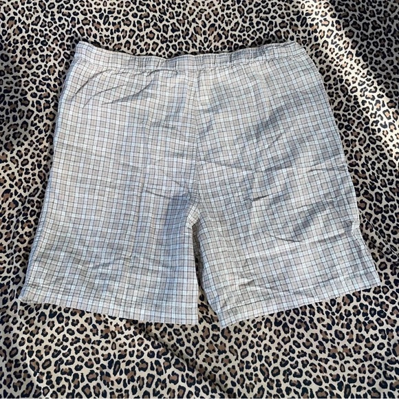 Vintage Shorts Large Linen Blend Plaid Drawstring Adjustable Waist Tan Pockets - Picture 3 of 6